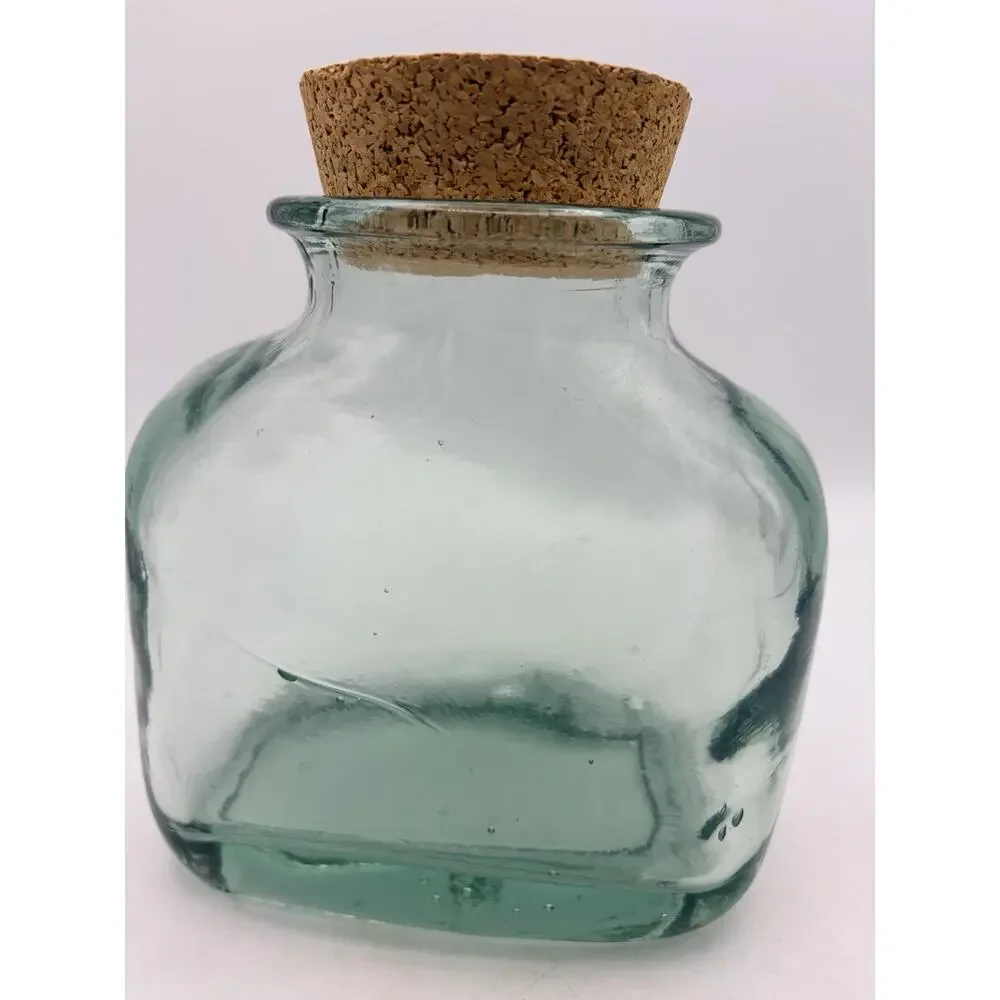 Clear Green Glass Jar with Cork Stopper